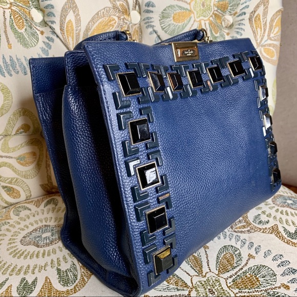 Kate Spade Pebbled Blue Leather Jewel Handbag - Picture 2 of 10